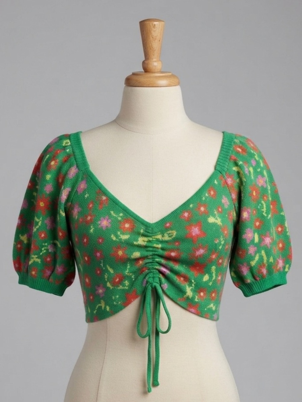 525 America Green Floral Knit Crop Top Medium